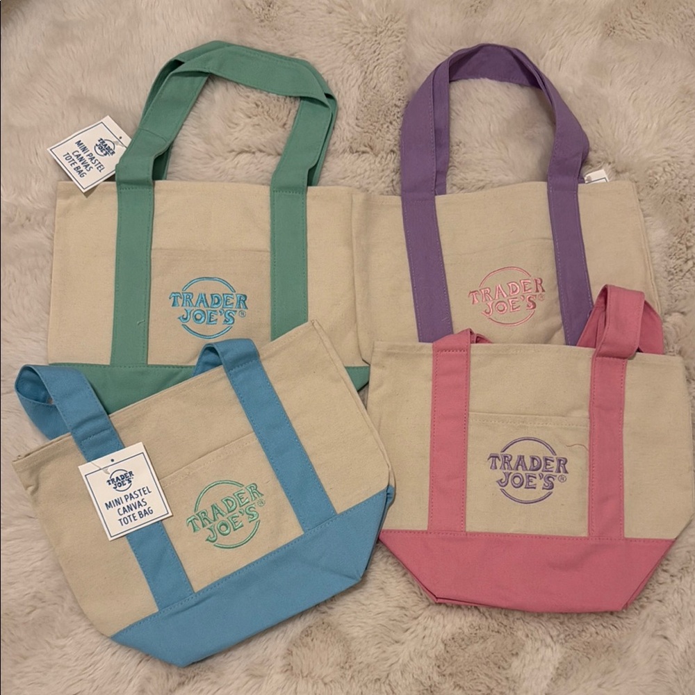 Canvas Tote Bag Set - Green, Blue, Purple, Pink